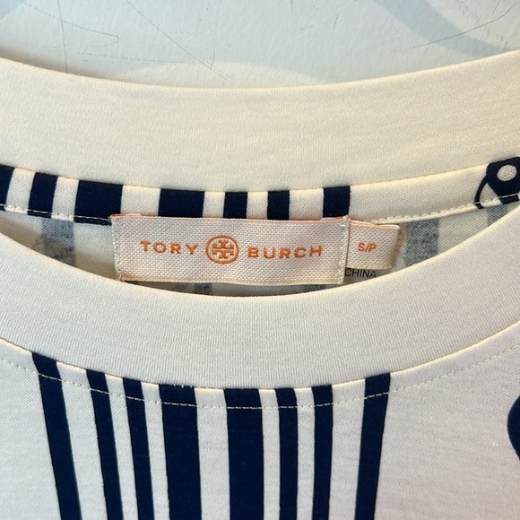 Tory Burch Cotton Ivory and Navy Anchors Top - Picture 2 of 5